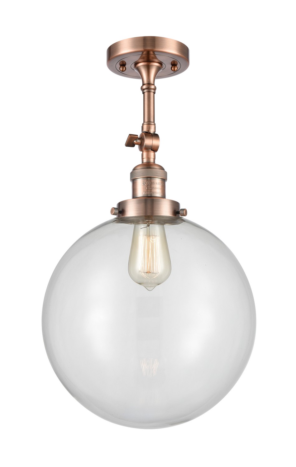LED Semi-Flush Mount by Innovations - Franklin Restoration Collection, Antique Copper Finish - 201F-AC-G202-12-LED