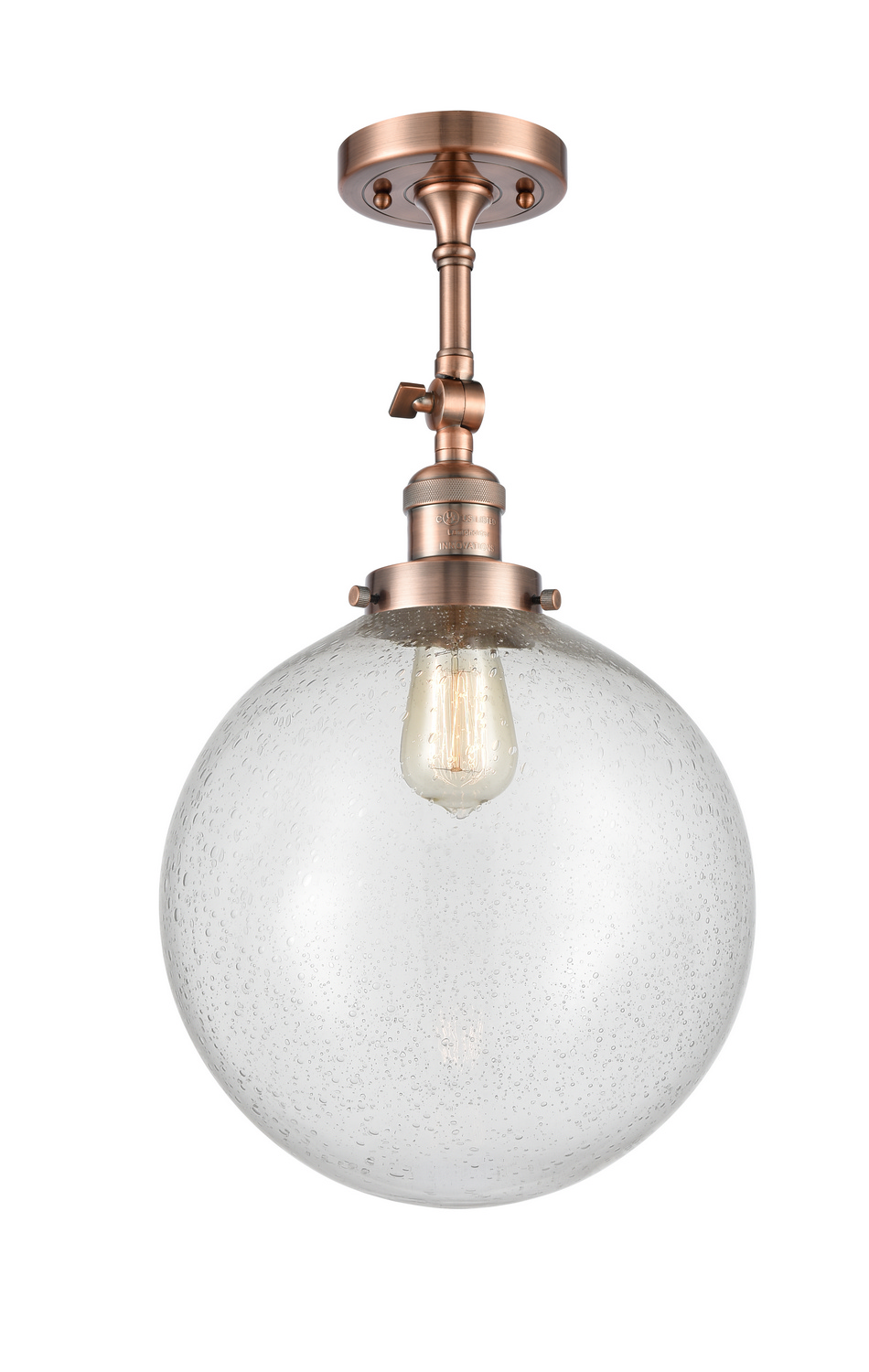 One Light Semi-Flush Mount by Innovations - Franklin Restoration Collection, Antique Copper Finish - 201F-AC-G204-12