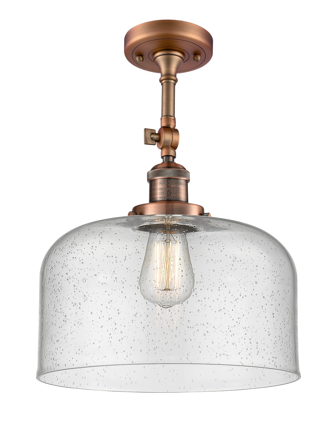 One Light Semi-Flush Mount by Innovations - Franklin Restoration Collection, Antique Copper Finish - 201F-AC-G74-L
