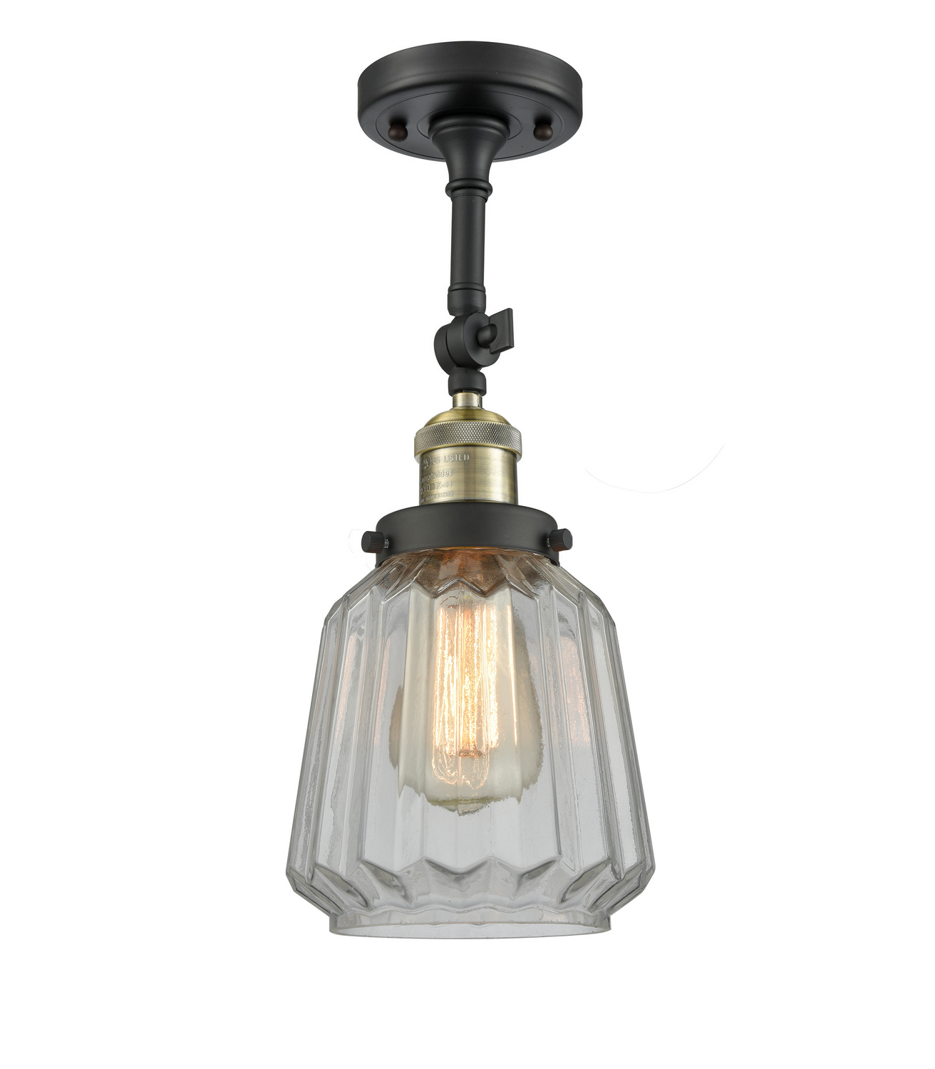 One Light Semi-Flush Mount by Innovations - Franklin Restoration Collection, Black Antique Brass Finish - 201F-BAB-G142