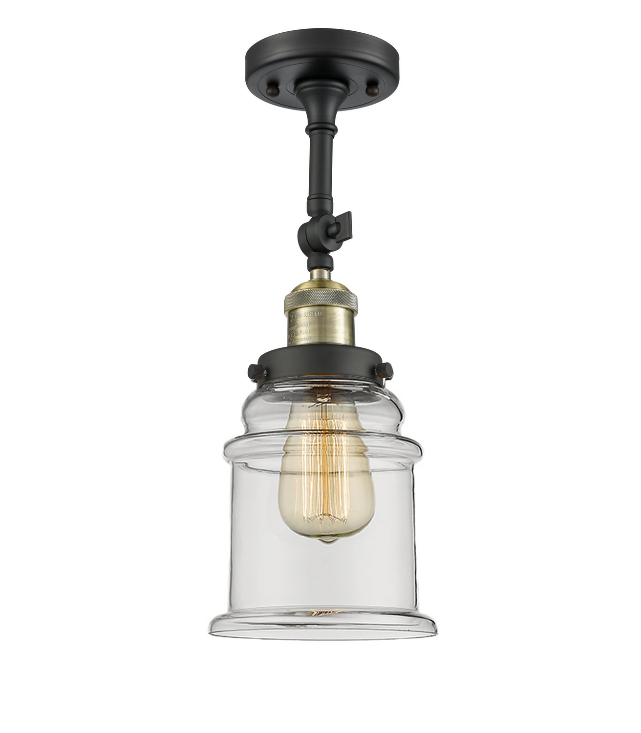 One Light Semi-Flush Mount by Innovations - Franklin Restoration Collection, Black Antique Brass Finish - 201F-BAB-G182