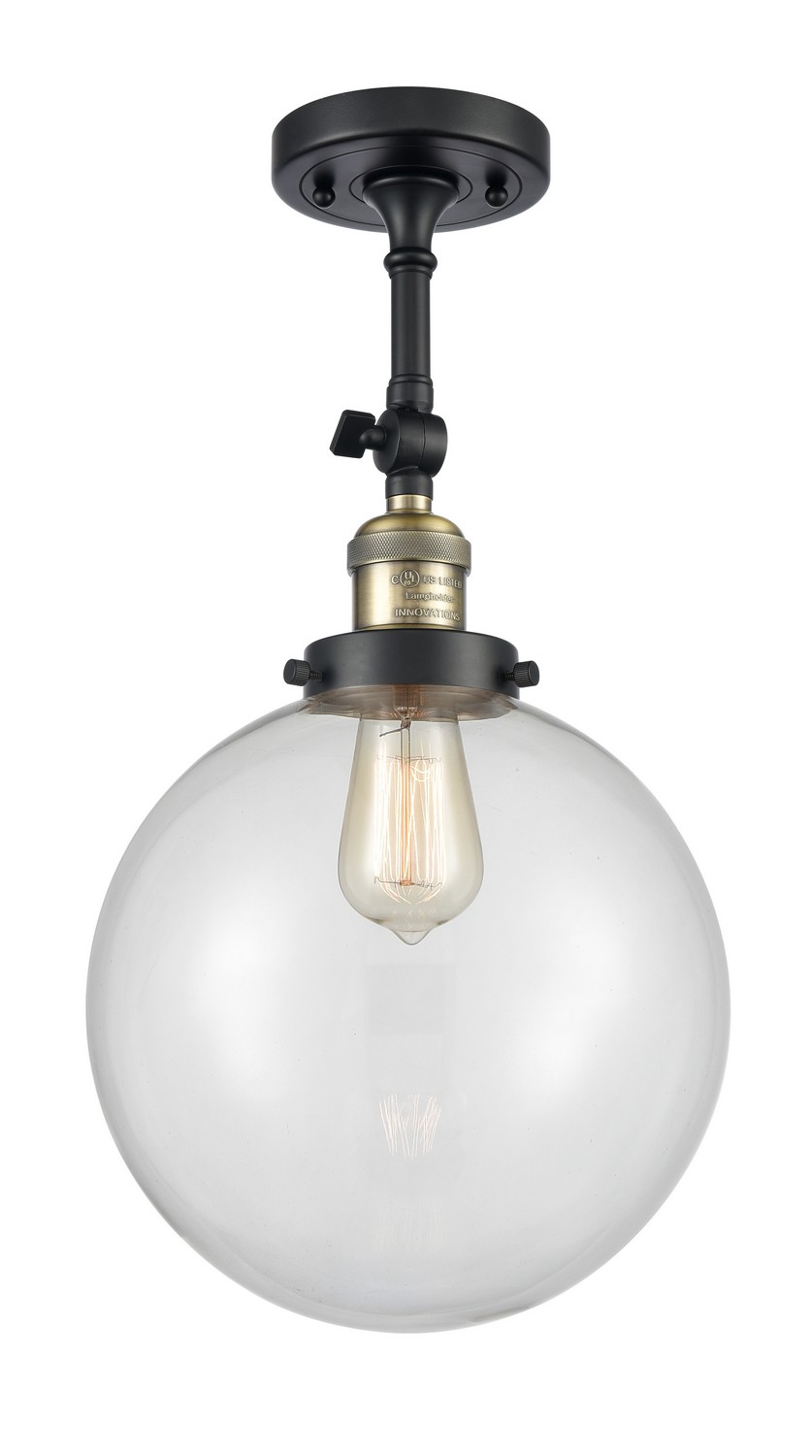 LED Semi-Flush Mount by Innovations - Franklin Restoration Collection, Black Antique Brass Finish - 201F-BAB-G202-10-LED