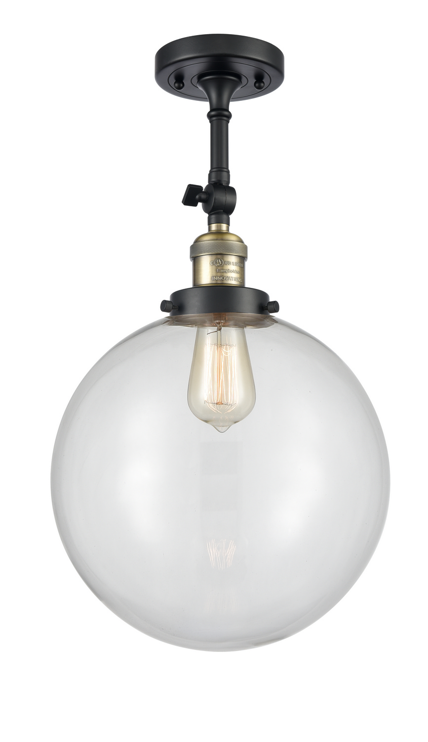 One Light Semi-Flush Mount by Innovations - Franklin Restoration Collection, Black Antique Brass Finish - 201F-BAB-G202-12