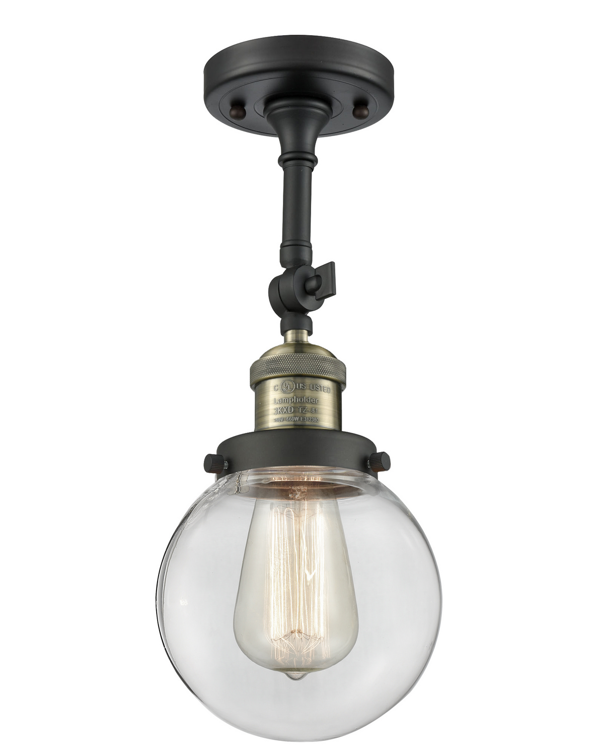 One Light Semi-Flush Mount by Innovations - Franklin Restoration Collection, Black Antique Brass Finish - 201F-BAB-G202-6