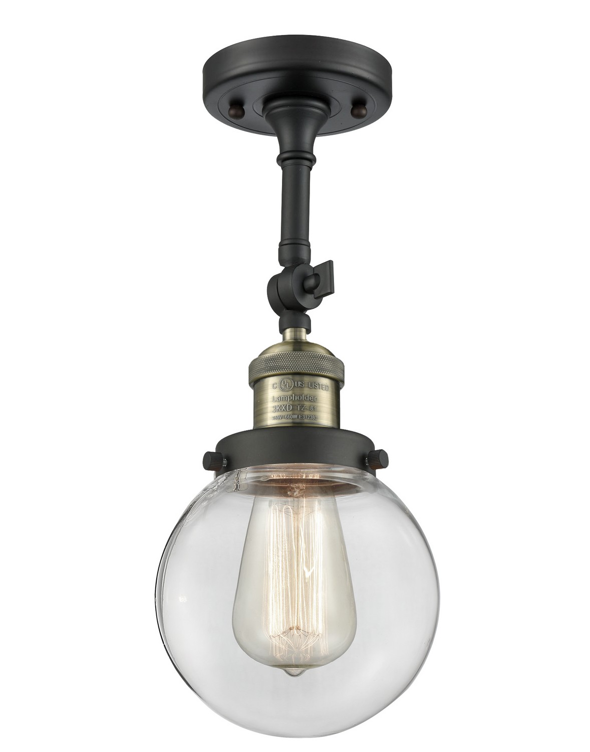 LED Semi-Flush Mount by Innovations - Franklin Restoration Collection, Black Antique Brass Finish - 201F-BAB-G202-6-LED