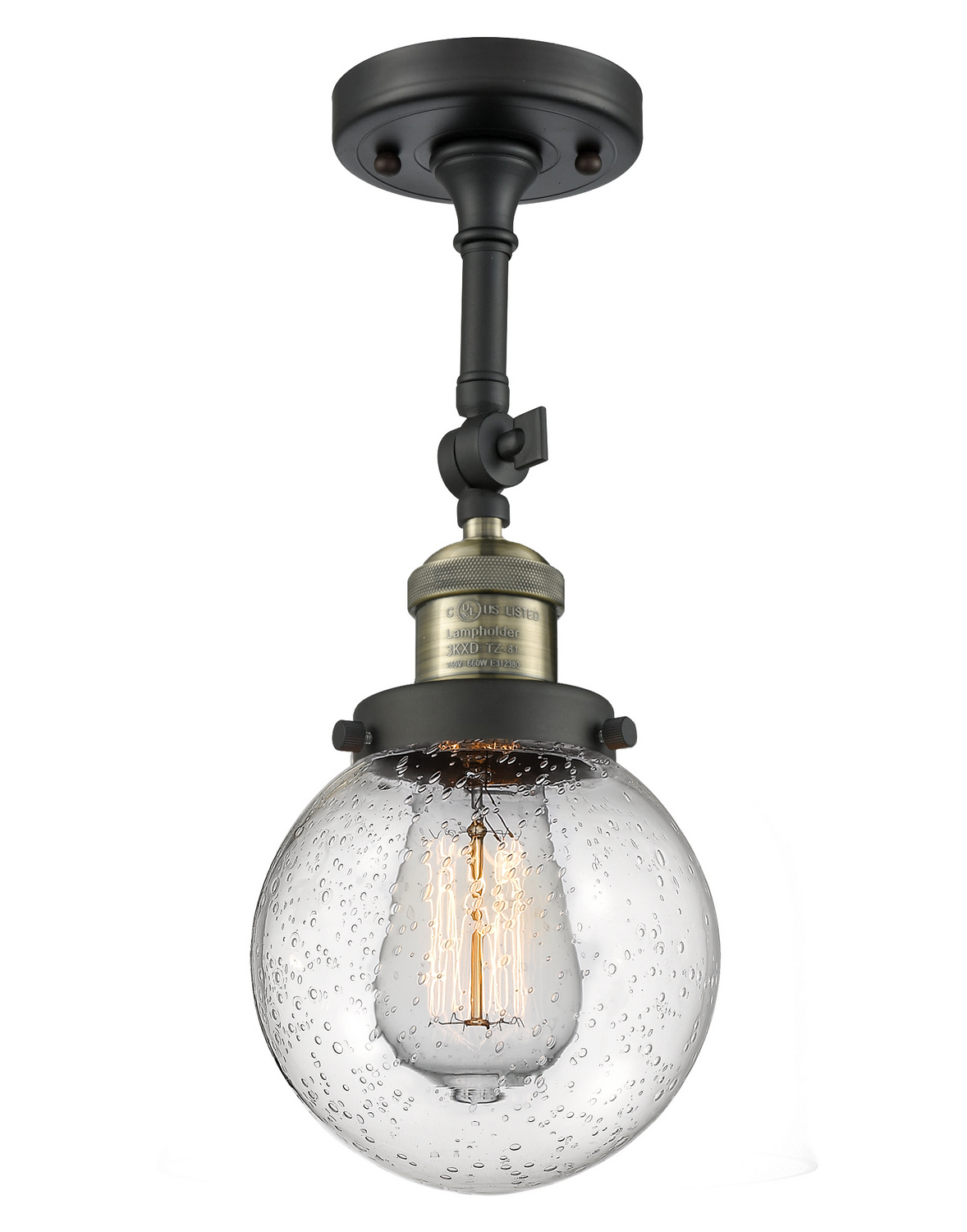One Light Semi-Flush Mount by Innovations - Franklin Restoration Collection, Black Antique Brass Finish - 201F-BAB-G204-6