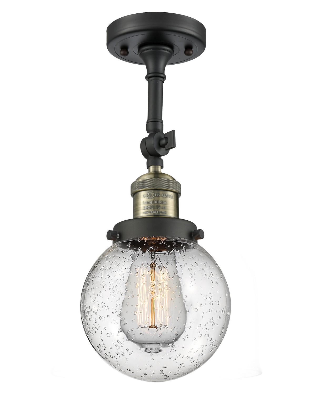 LED Semi-Flush Mount by Innovations - Franklin Restoration Collection, Black Antique Brass Finish - 201F-BAB-G204-6-LED