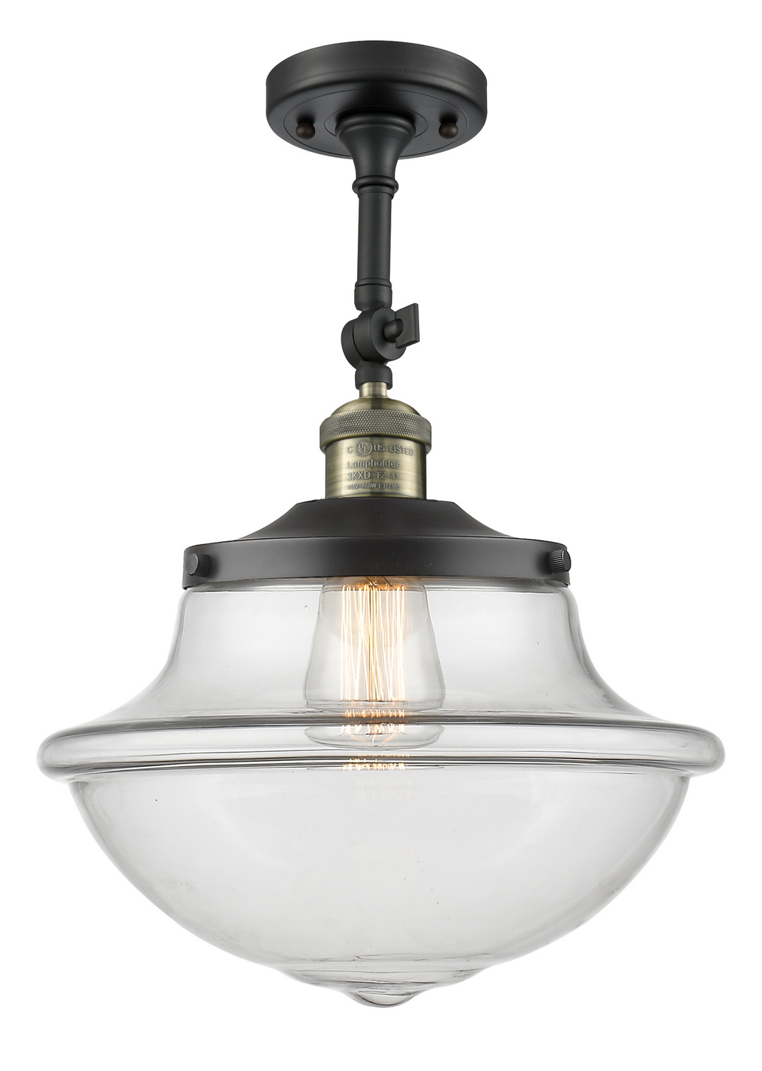 One Light Semi-Flush Mount by Innovations - Franklin Restoration Collection, Black Antique Brass Finish - 201F-BAB-G542