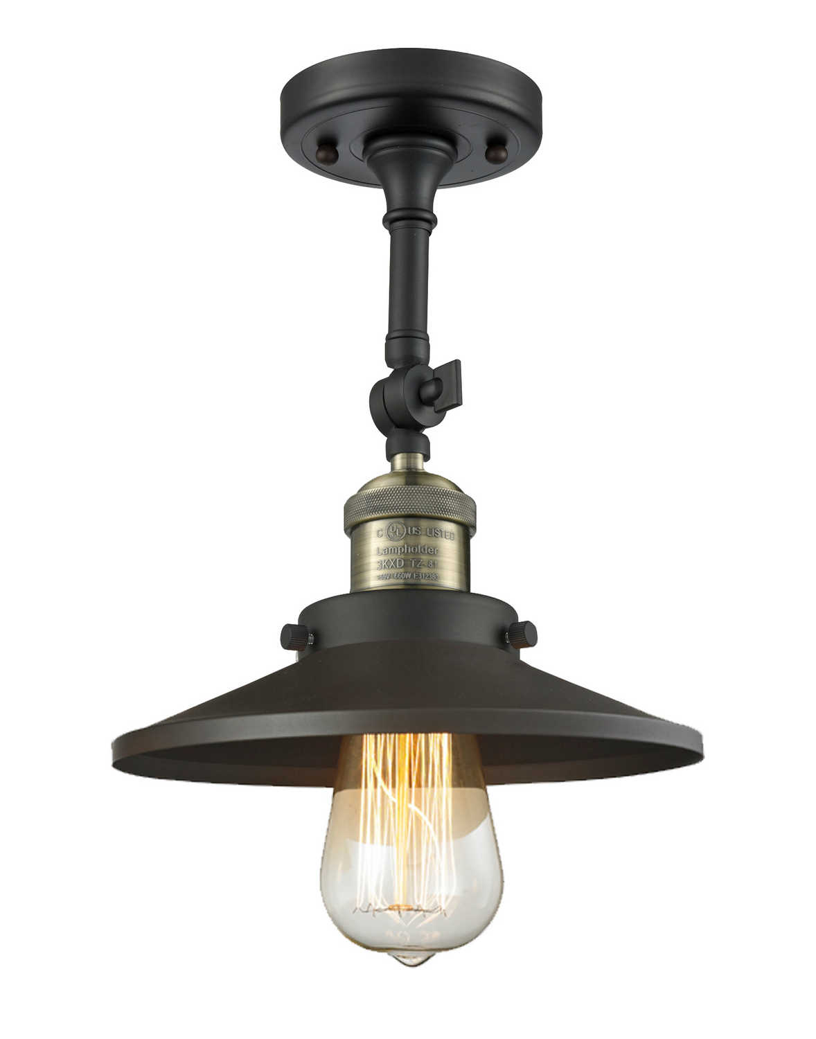 One Light Semi-Flush Mount by Innovations - Franklin Restoration Collection, Black Antique Brass Finish - 201F-BAB-M6