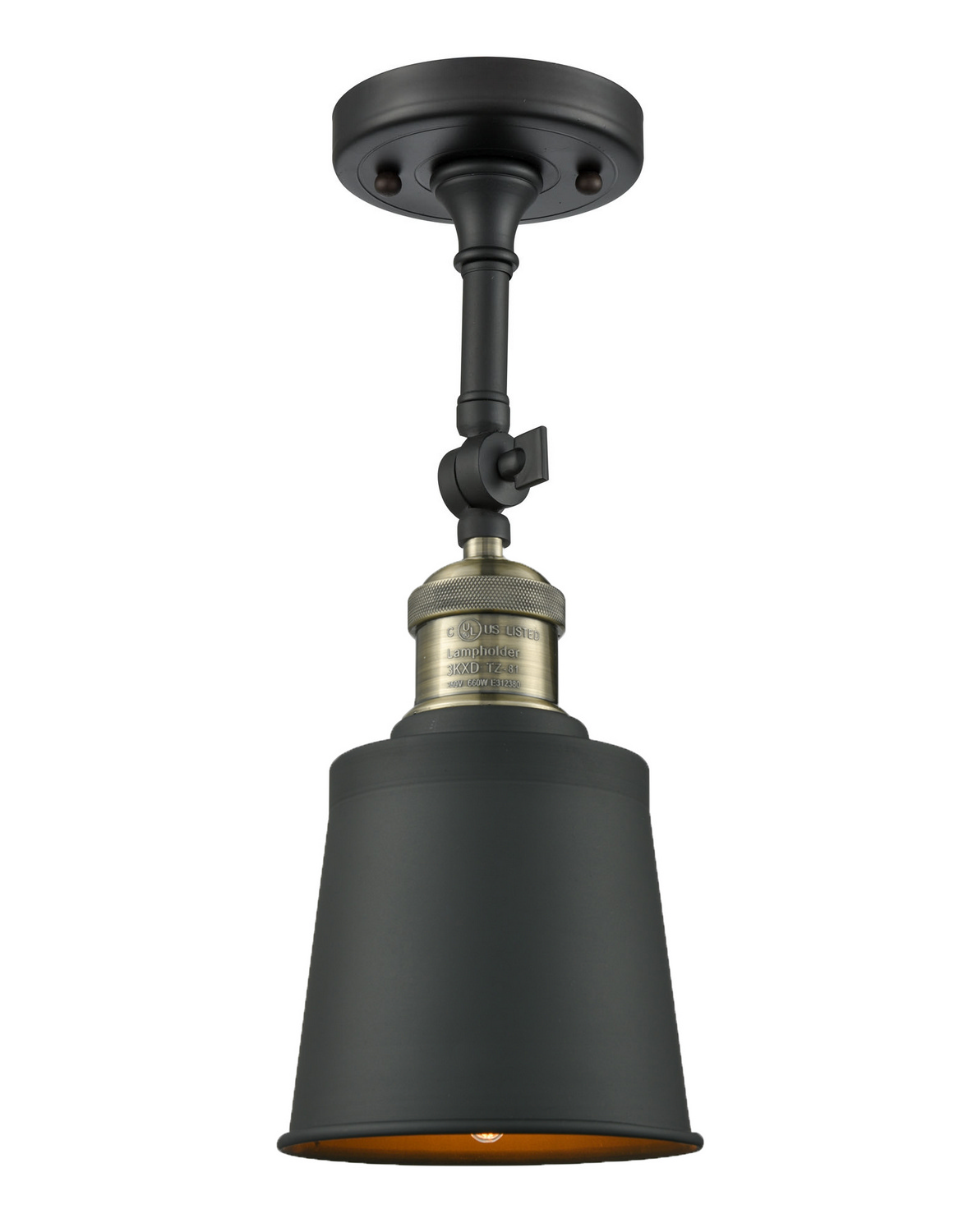 One Light Semi-Flush Mount by Innovations - Franklin Restoration Collection, Black Antique Brass Finish - 201F-BAB-M9-BK
