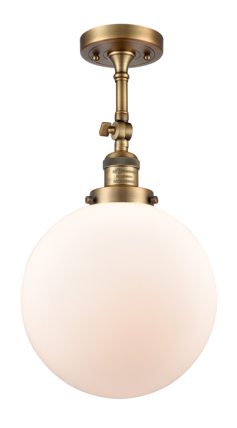 LED Semi-Flush Mount by Innovations - Franklin Restoration Collection, Brushed Brass Finish - 201F-BB-G201-10-LED