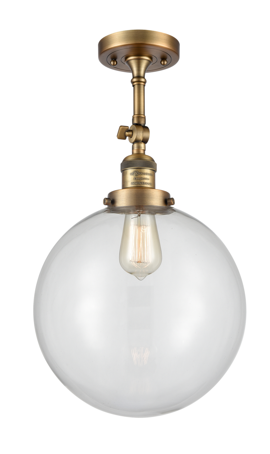 One Light Semi-Flush Mount by Innovations - Franklin Restoration Collection, Brushed Brass Finish - 201F-BB-G202-12