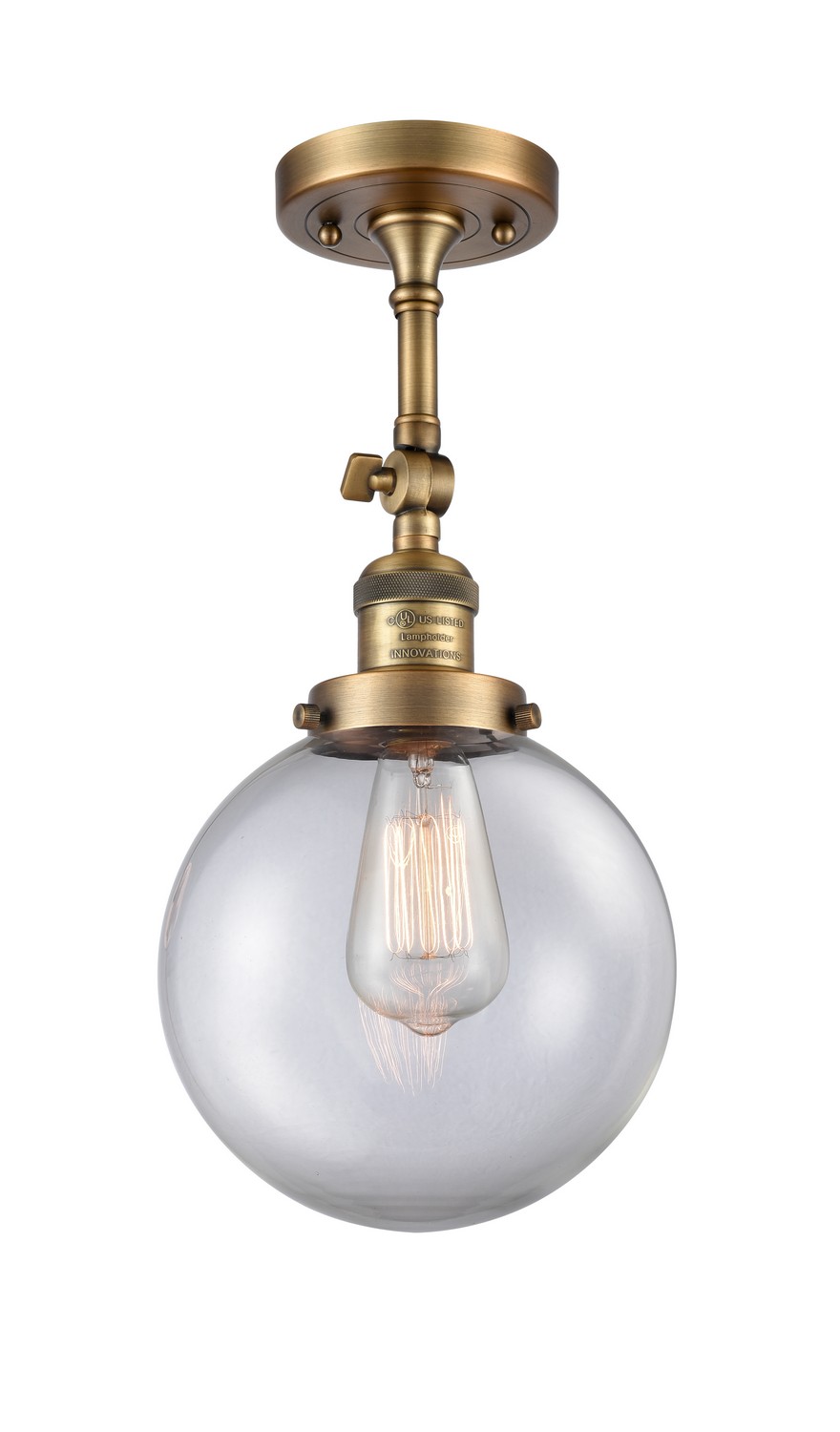 One Light Semi-Flush Mount by Innovations - Franklin Restoration Collection, Brushed Brass Finish - 201F-BB-G202-8