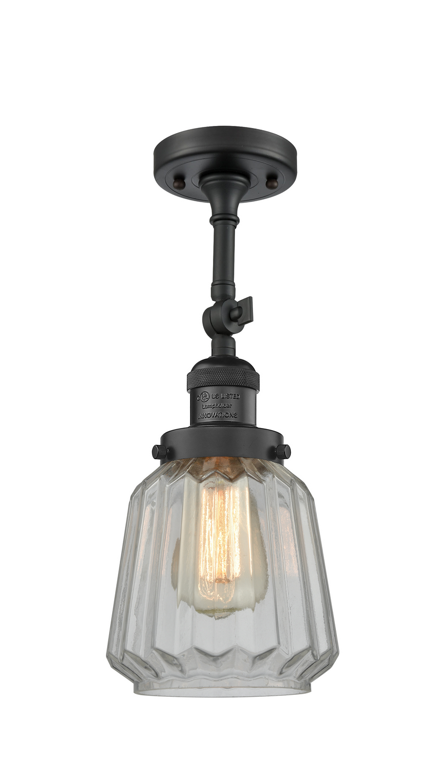 One Light Semi-Flush Mount by Innovations - Franklin Restoration Collection, Matte Black Finish - 201F-BK-G142