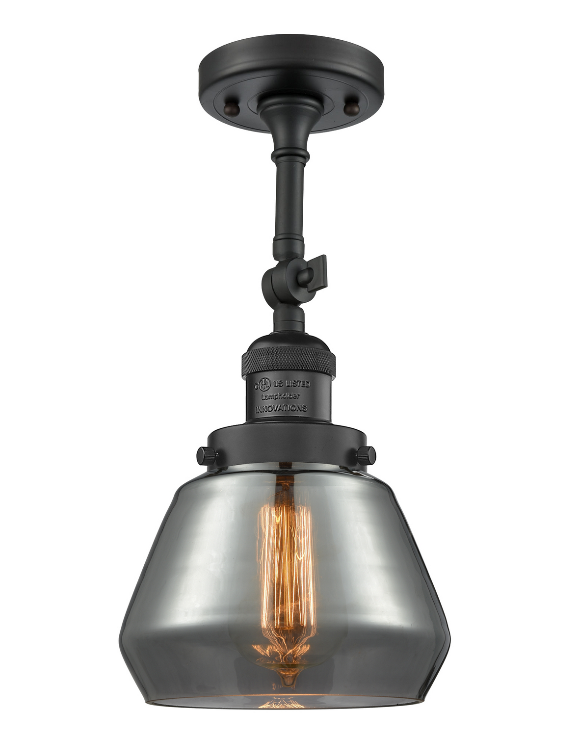 One Light Semi-Flush Mount by Innovations - Franklin Restoration Collection, Matte Black Finish - 201F-BK-G173
