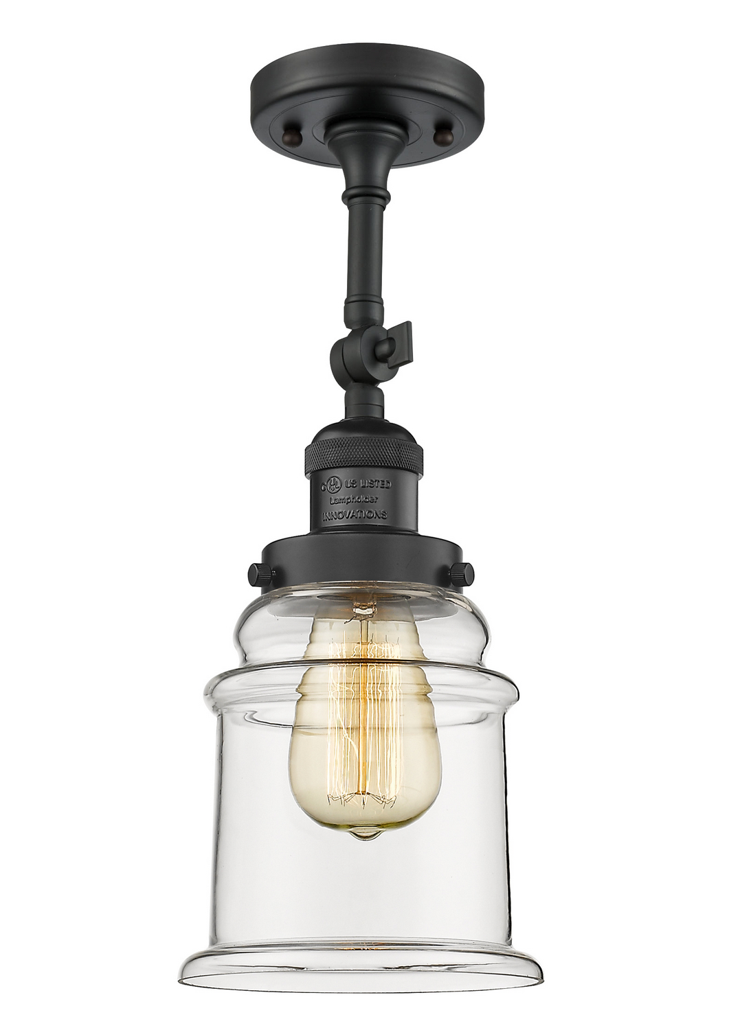 One Light Semi-Flush Mount by Innovations - Franklin Restoration Collection, Matte Black Finish - 201F-BK-G182