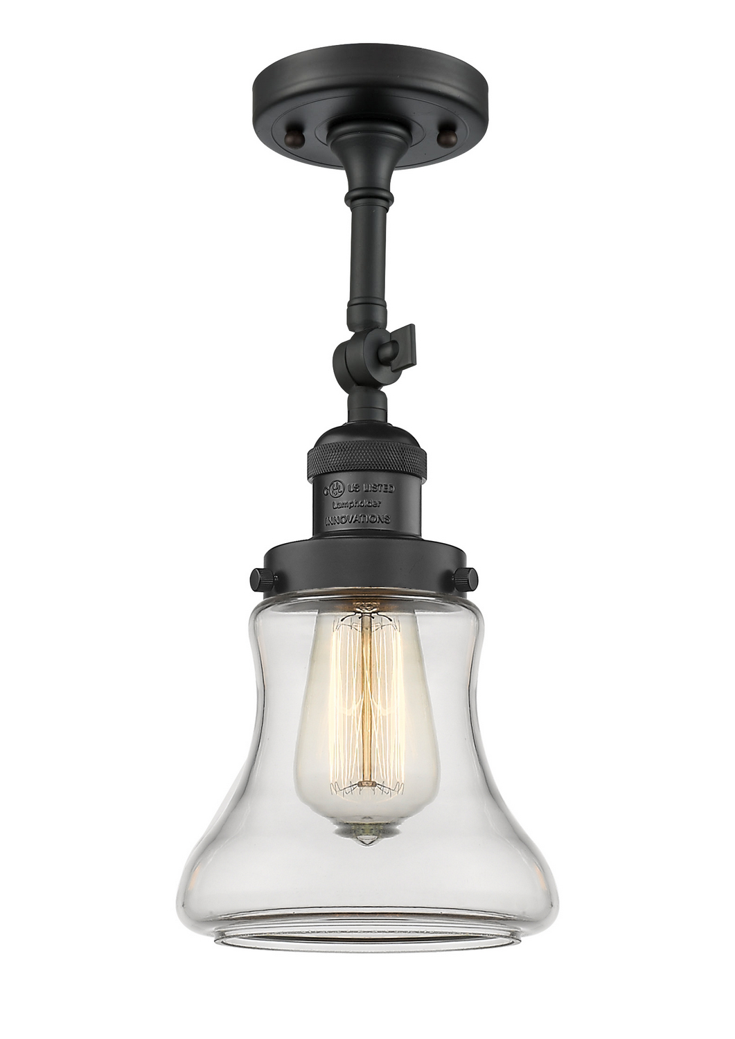 One Light Semi-Flush Mount by Innovations - Franklin Restoration Collection, Matte Black Finish - 201F-BK-G192