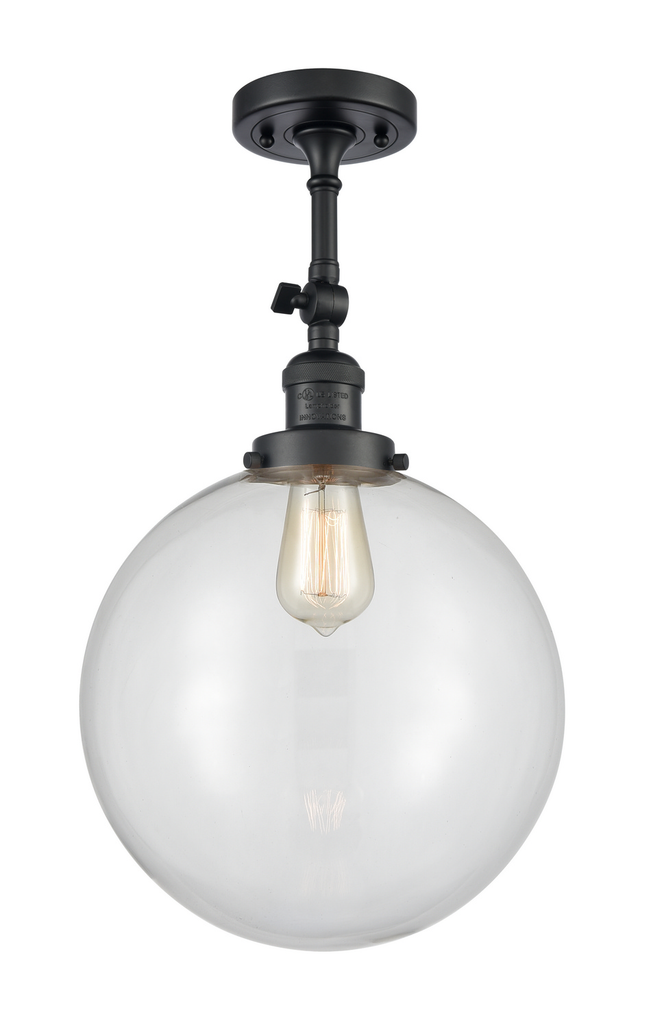 One Light Semi-Flush Mount by Innovations - Franklin Restoration Collection, Matte Black Finish - 201F-BK-G202-12