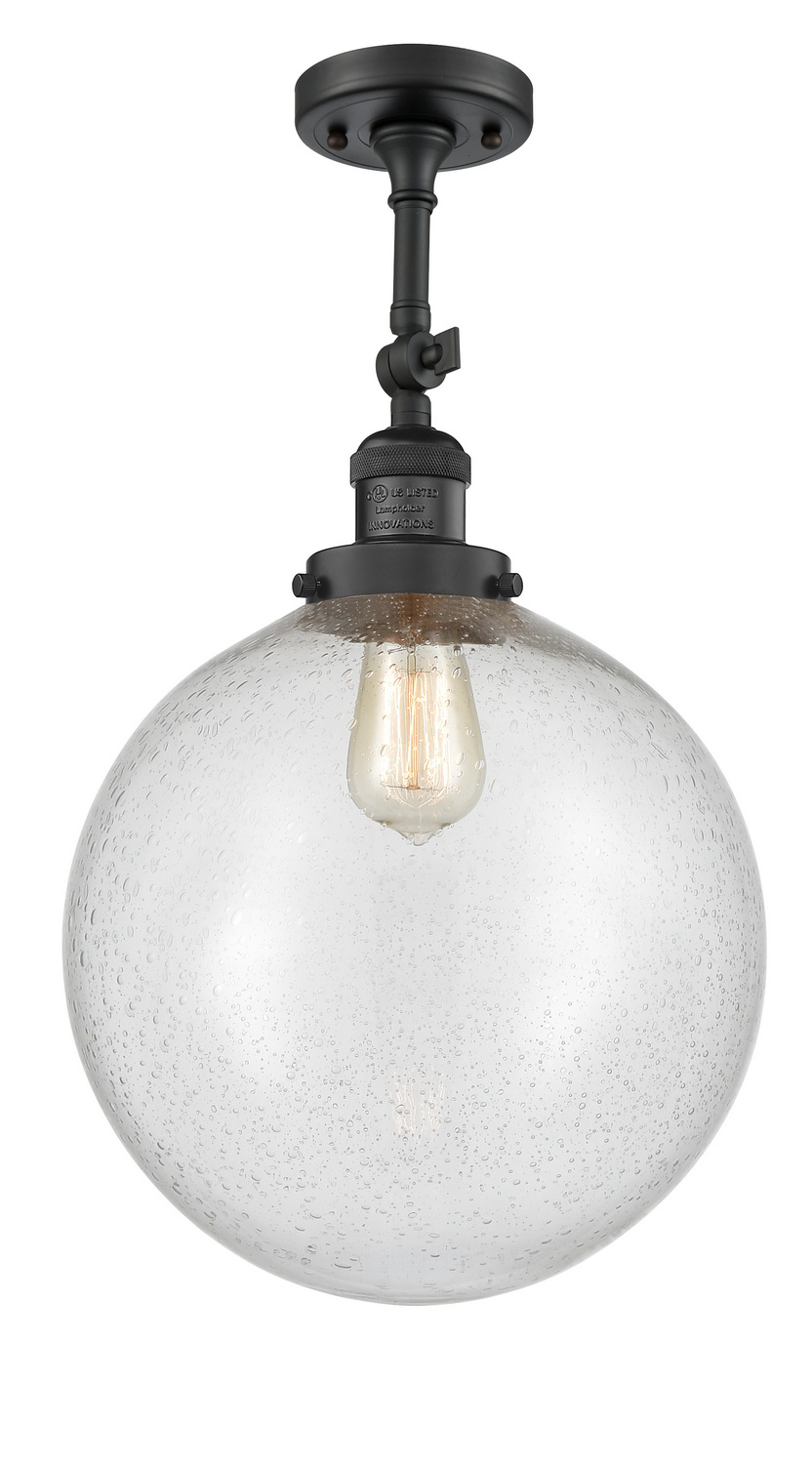 One Light Semi-Flush Mount by Innovations - Franklin Restoration Collection, Matte Black Finish - 201F-BK-G204-12