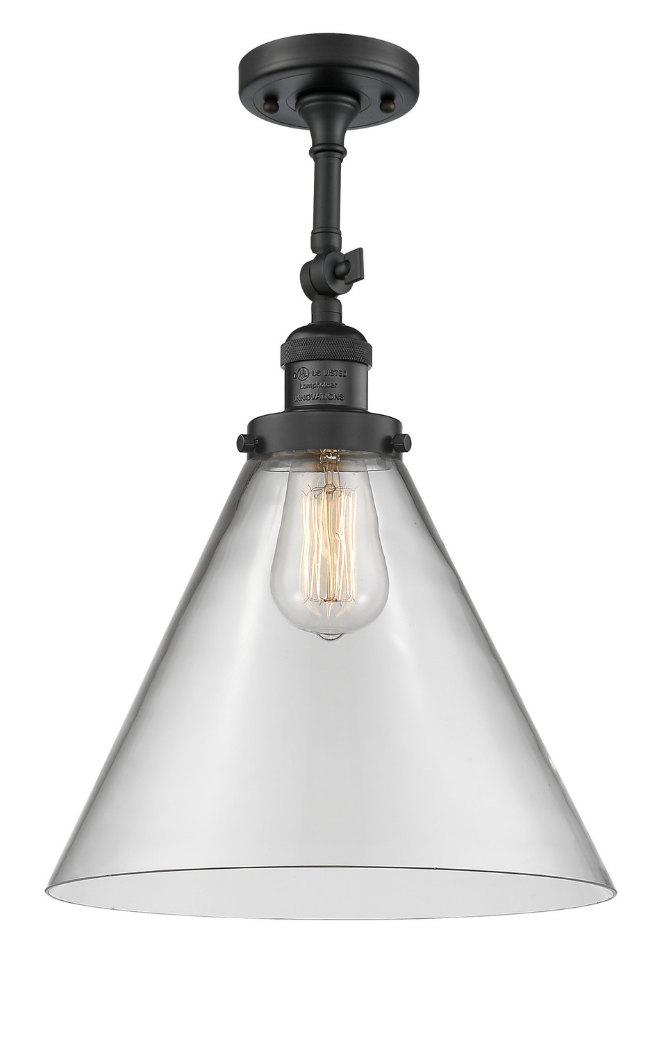 One Light Semi-Flush Mount by Innovations - Franklin Restoration Collection, Matte Black Finish - 201F-BK-G42-L