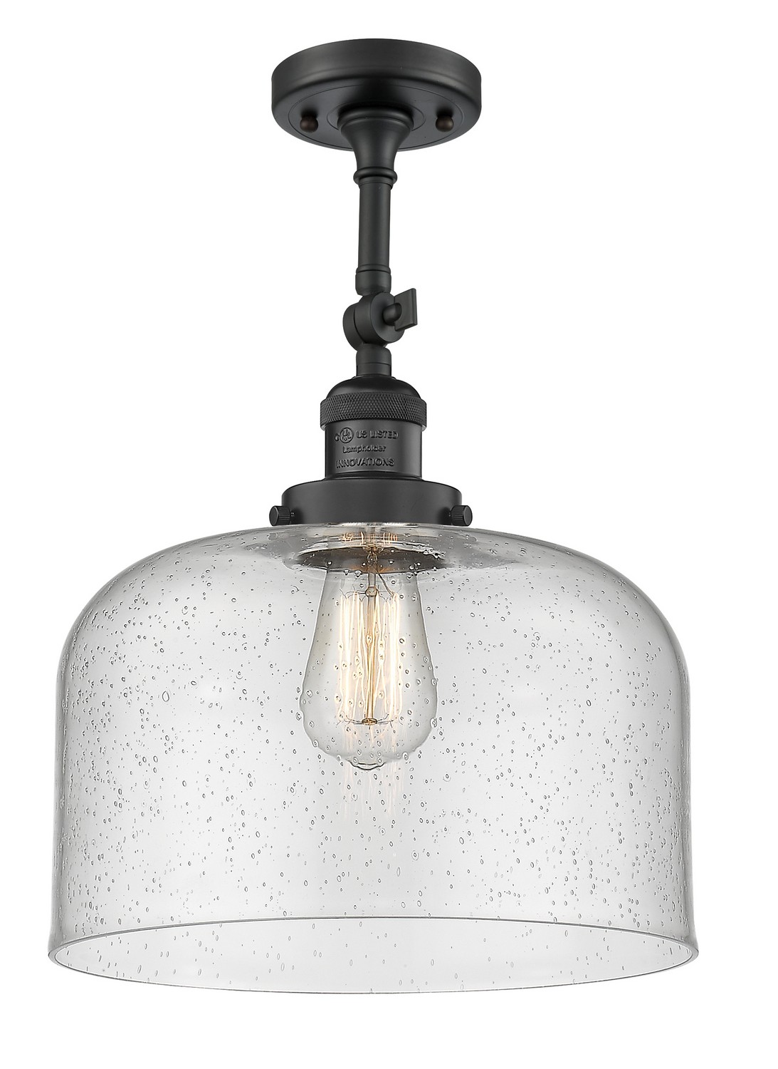 One Light Semi-Flush Mount by Innovations - Franklin Restoration Collection, Matte Black Finish - 201F-BK-G74-L