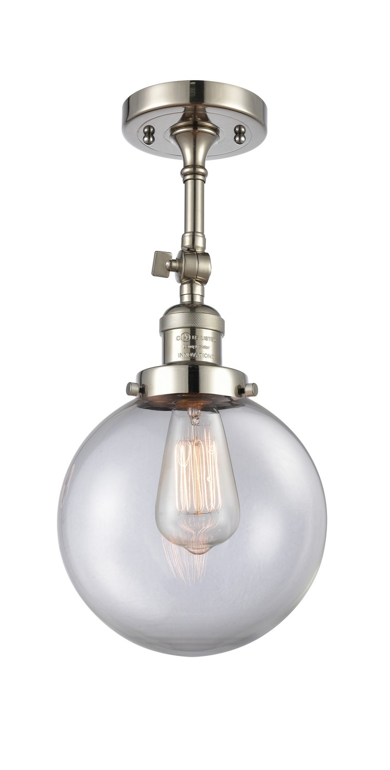 One Light Semi-Flush Mount by Innovations - Franklin Restoration Collection, Polished Nickel Finish - 201F-PN-G202-8