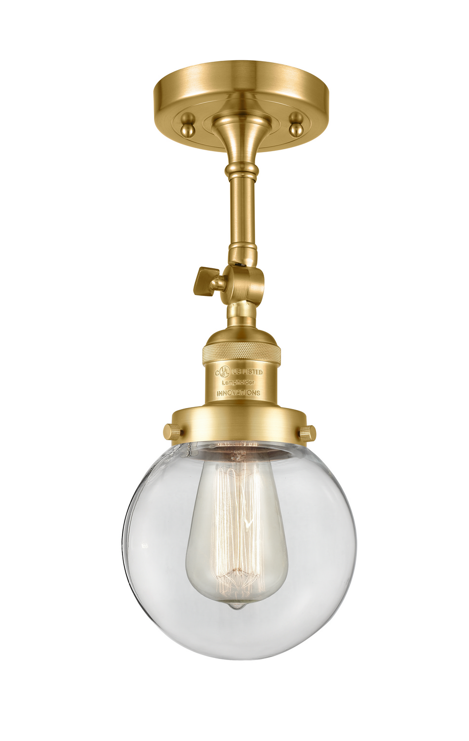 One Light Semi-Flush Mount by Innovations - Franklin Restoration Collection, Satin Gold Finish - 201F-SG-G202-6