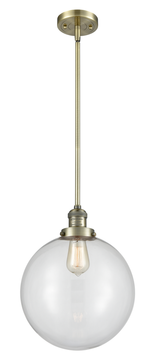 One Light Mini Pendant by Innovations - Franklin Restoration Collection, Antique Brass Finish - 201S-AB-G202-12