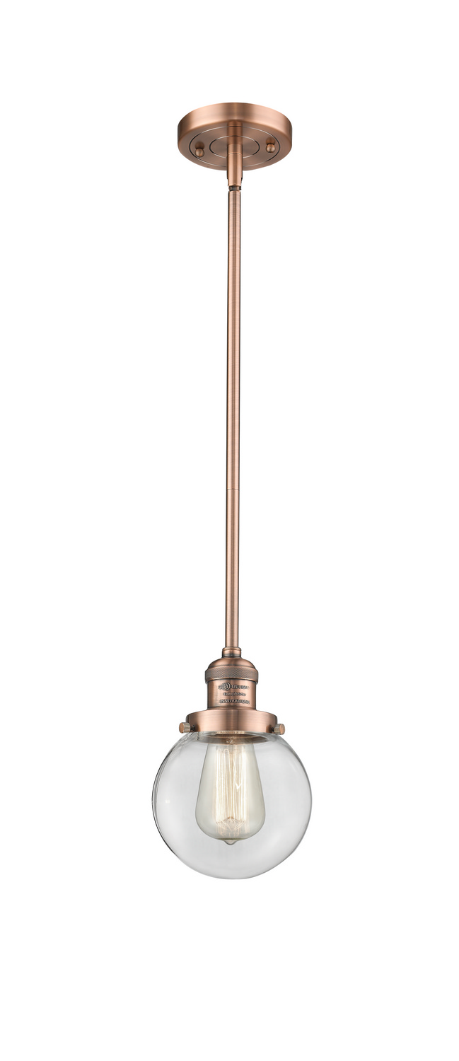 One Light Mini Pendant by Innovations - Franklin Restoration Collection, Antique Copper Finish - 201S-AC-G202-6