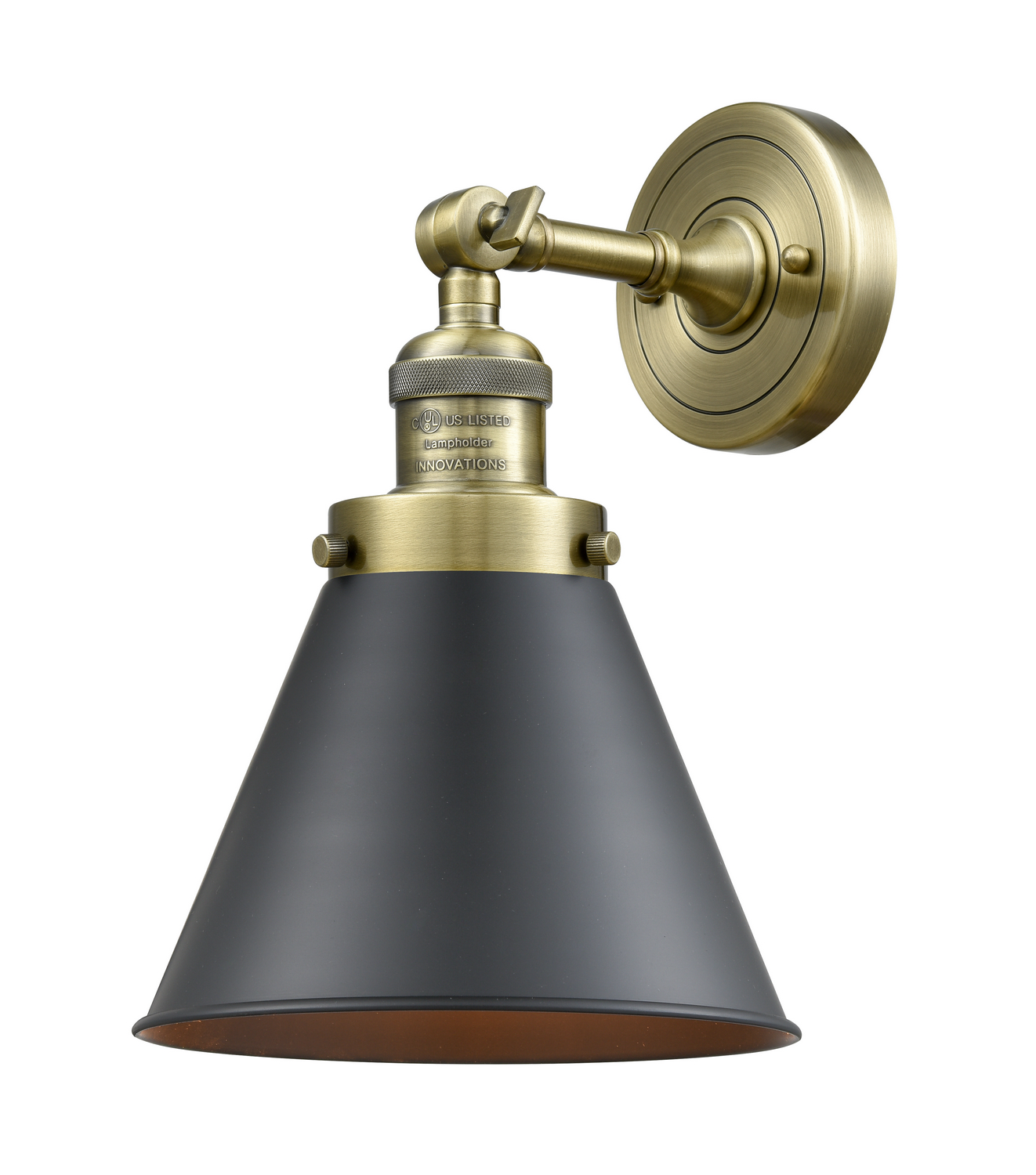 One Light Wall Sconce by Innovations - Franklin Restoration Collection, Antique Brass Finish - 203-AB-M13-BK