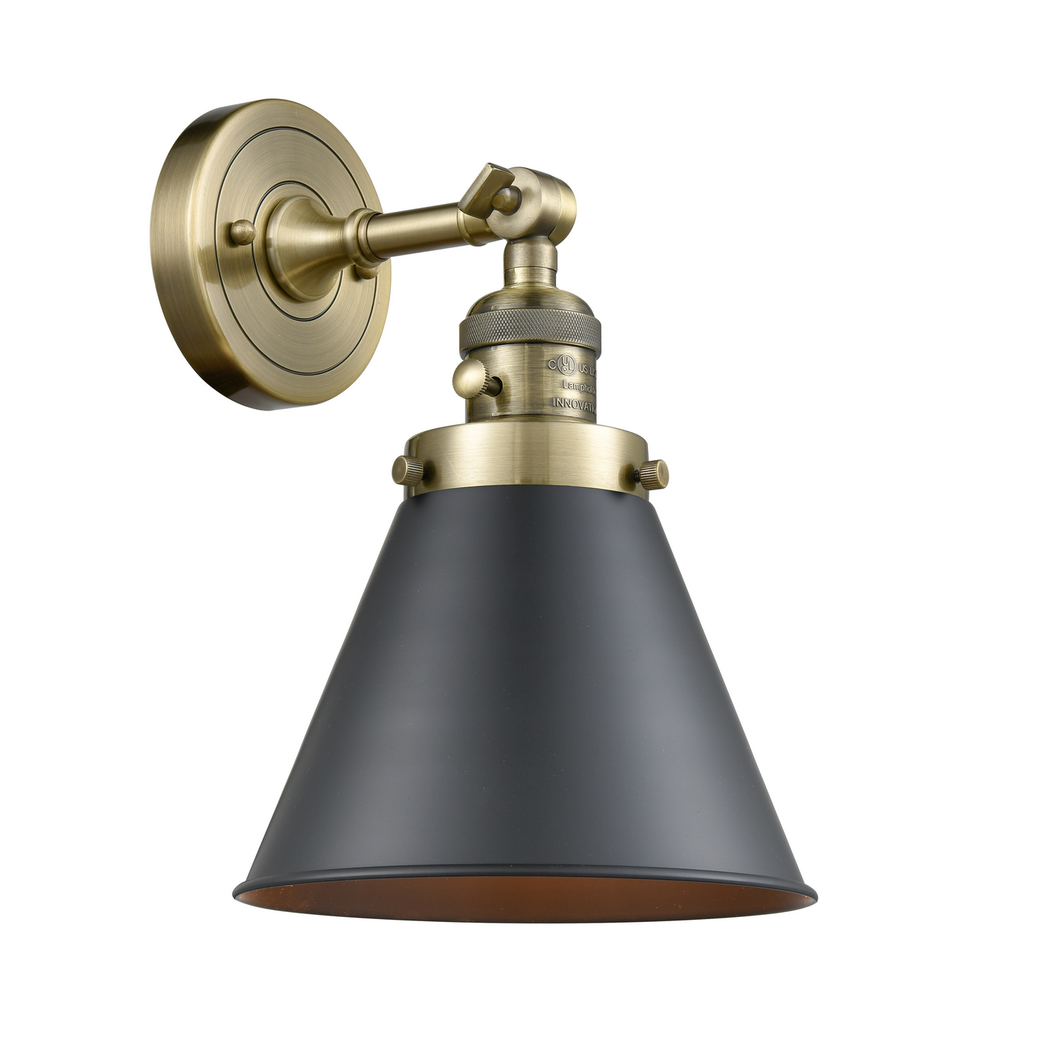 One Light Wall Sconce by Innovations - Franklin Restoration Collection, Antique Brass Finish - 203SW-AB-M13-BK