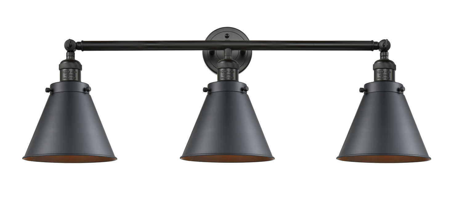 Three Light Bath Vanity by Innovations - Franklin Restoration Collection, Matte Black Finish - 205-BK-M13-BK