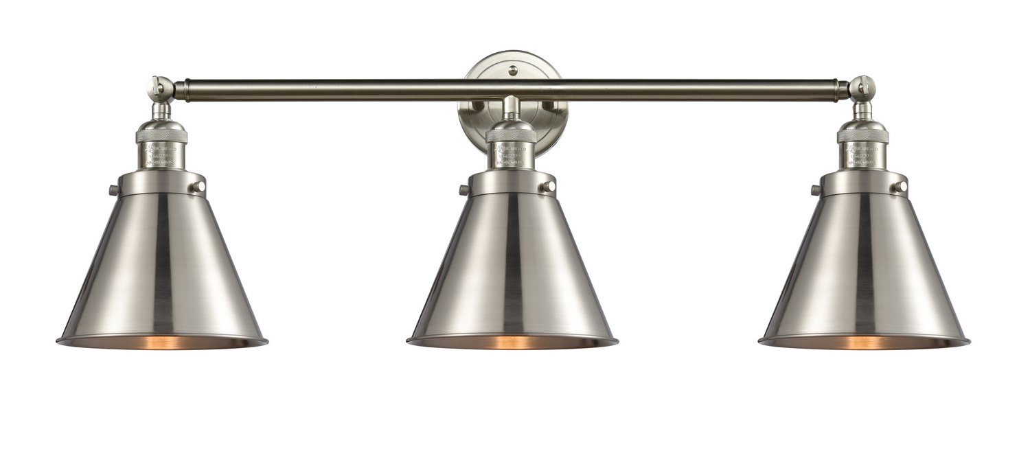 Three Light Bath Vanity by Innovations - Franklin Restoration Collection, Brushed Satin Nickel Finish - 205-SN-M13-SN