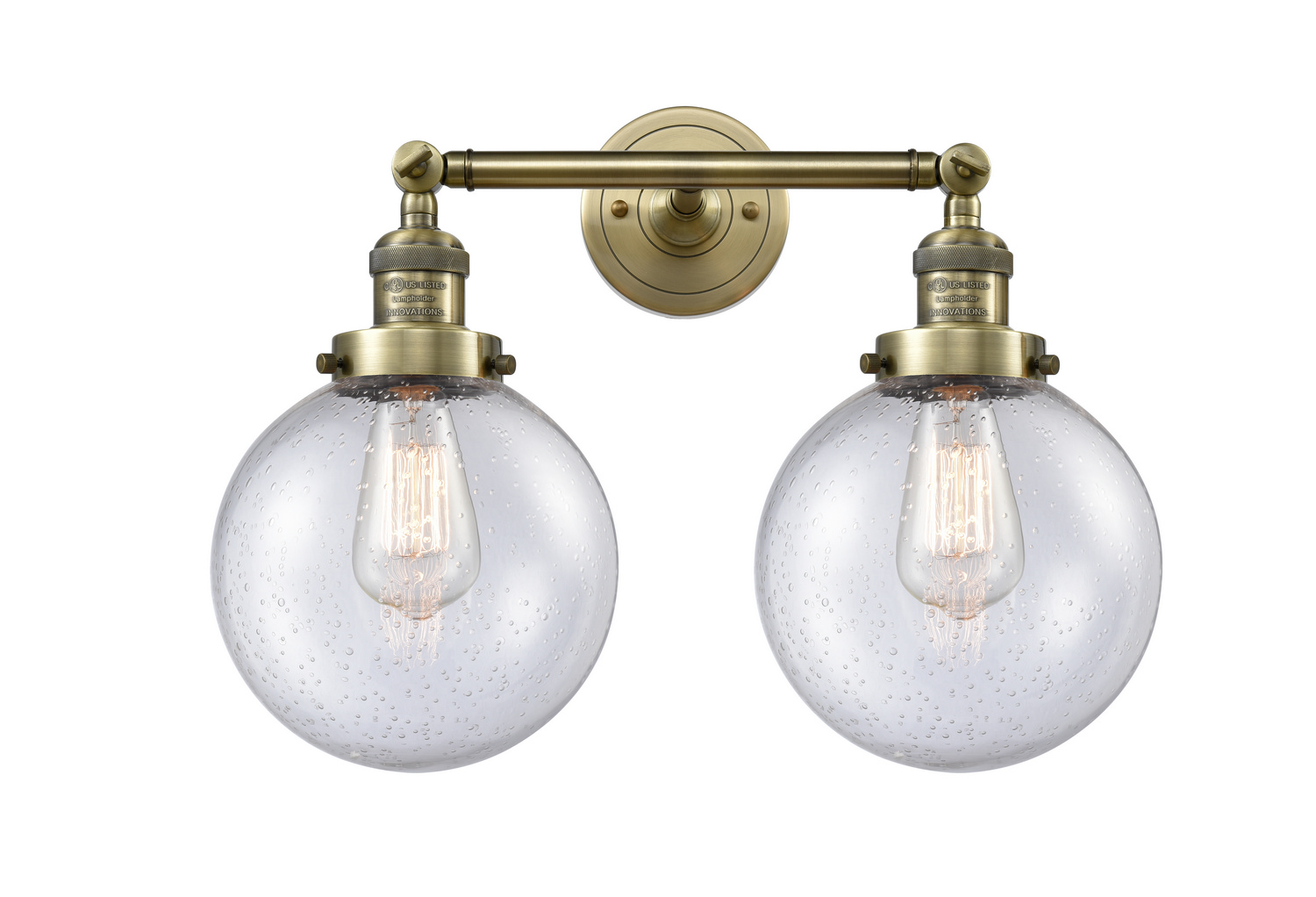 Two Light Bath Vanity by Innovations - Franklin Restoration Collection, Antique Brass Finish - 208-AB-G204-8