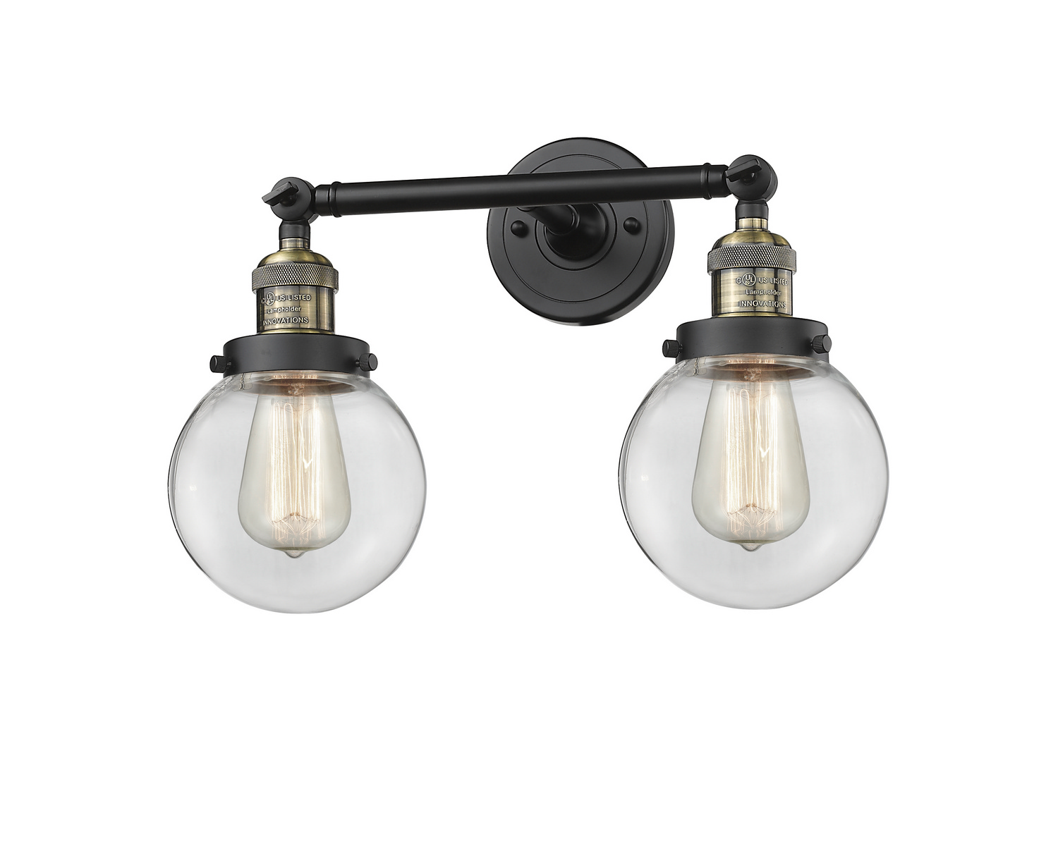 Two Light Bath Vanity by Innovations - Franklin Restoration Collection, Black Antique Brass Finish - 208-BAB-G202-6
