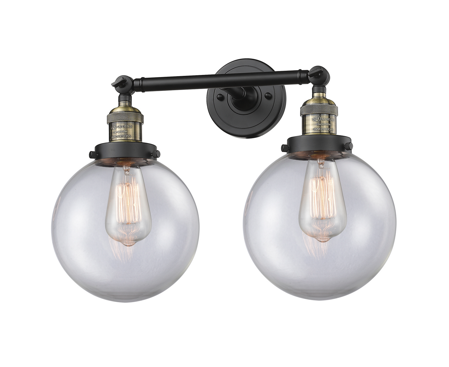 Two Light Bath Vanity by Innovations - Franklin Restoration Collection, Black Antique Brass Finish - 208-BAB-G202-8