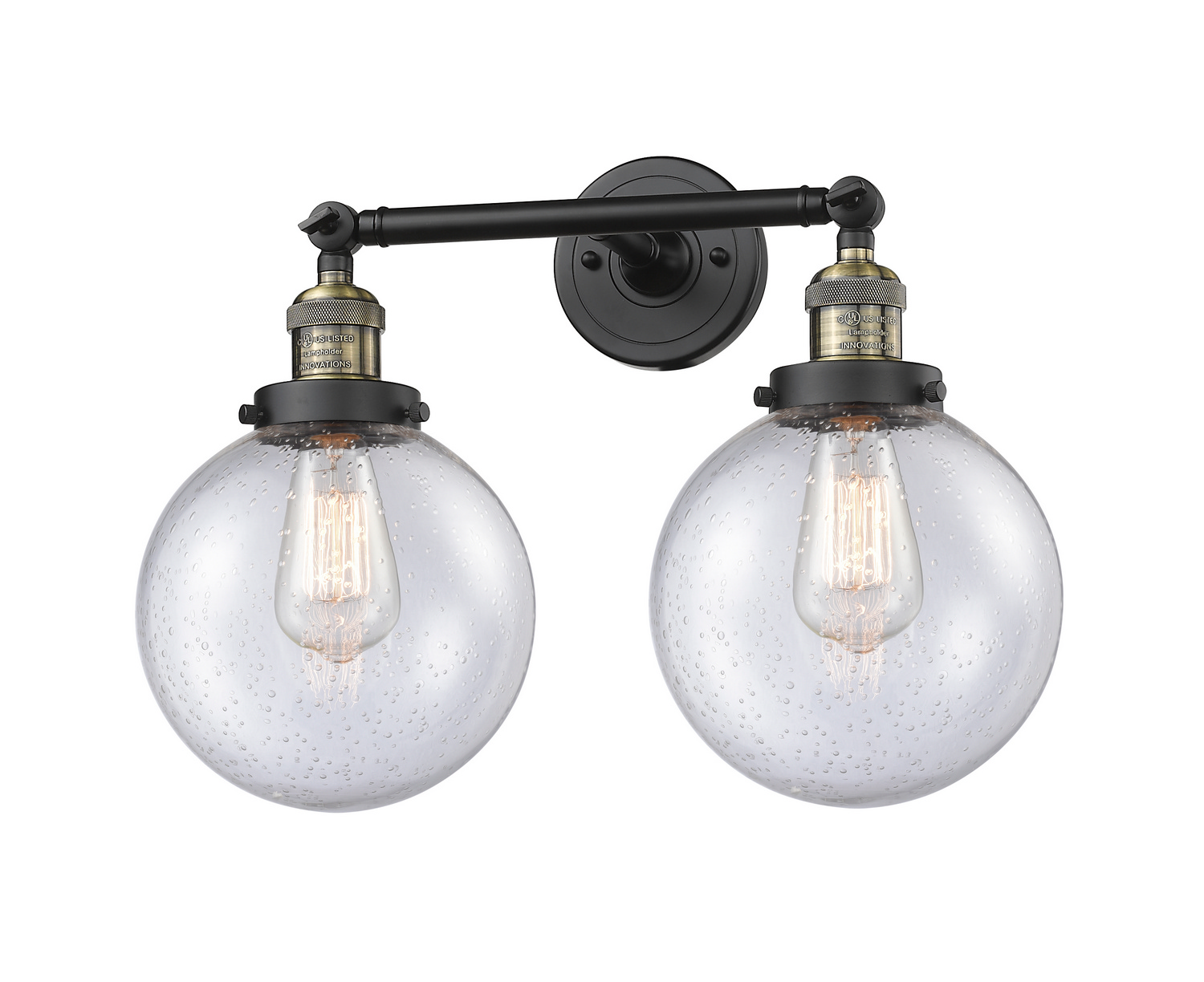 Two Light Bath Vanity by Innovations - Franklin Restoration Collection, Black Antique Brass Finish - 208-BAB-G204-8