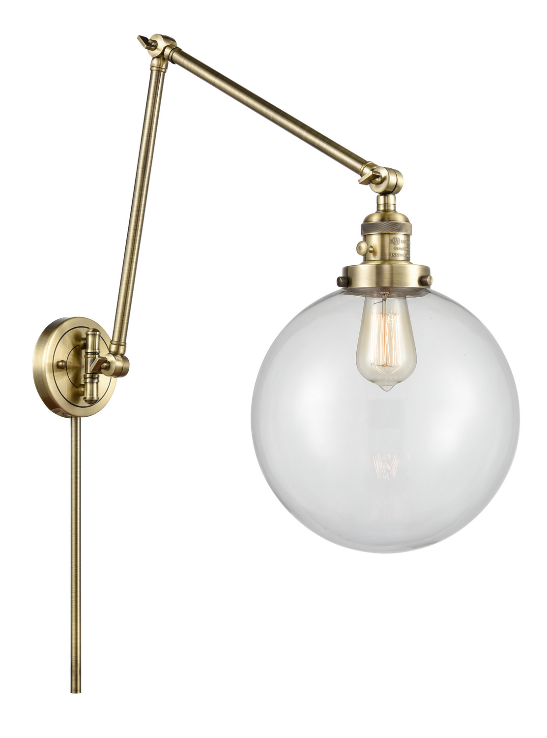 One Light Swing Arm by Innovations - Franklin Restoration Collection, Antique Brass Finish - 238-AB-G202-10