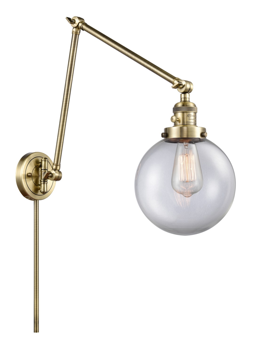 LED Swing Arm by Innovations - Franklin Restoration Collection, Antique Brass Finish - 238-AB-G202-8-LED