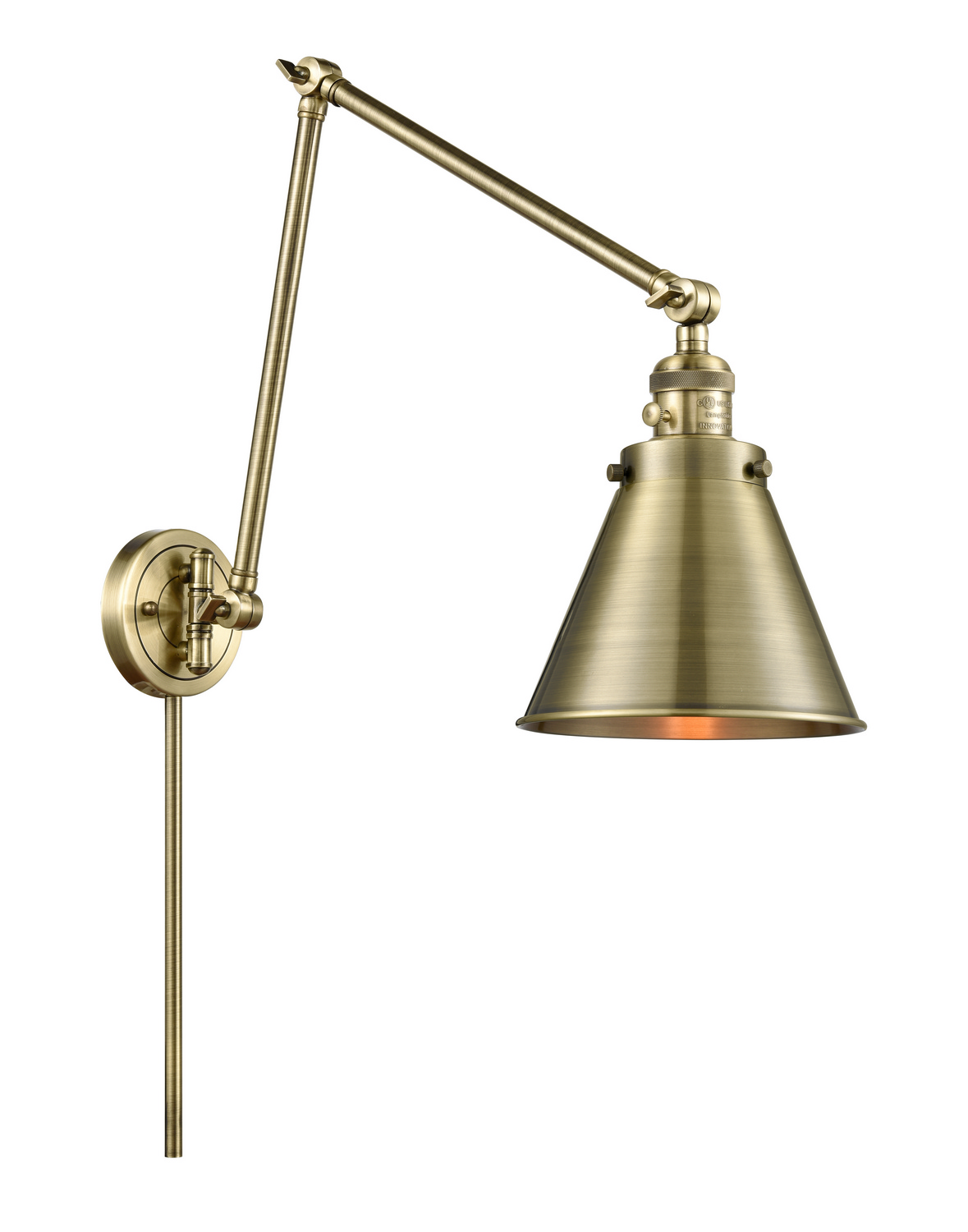 One Light Swing Arm by Innovations - Franklin Restoration Collection, Antique Brass Finish - 238-AB-M13-AB