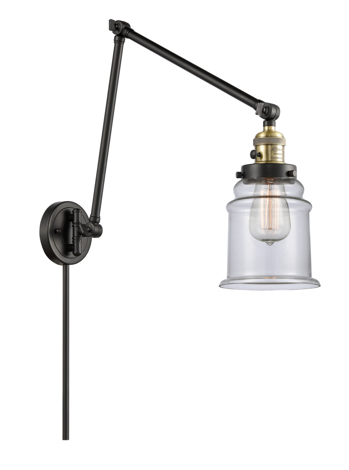 One Light Swing Arm by Innovations - Franklin Restoration Collection, Black Antique Brass Finish - 238-BAB-G182