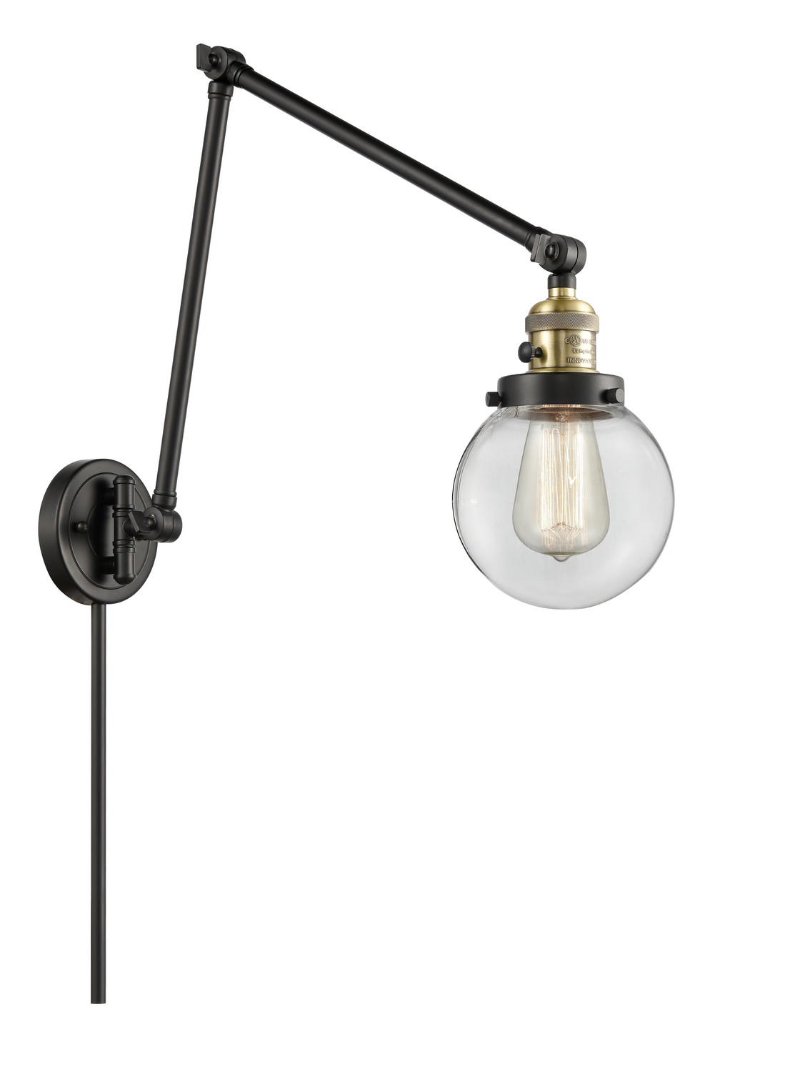 One Light Swing Arm by Innovations - Franklin Restoration Collection, Black Antique Brass Finish - 238-BAB-G202-6