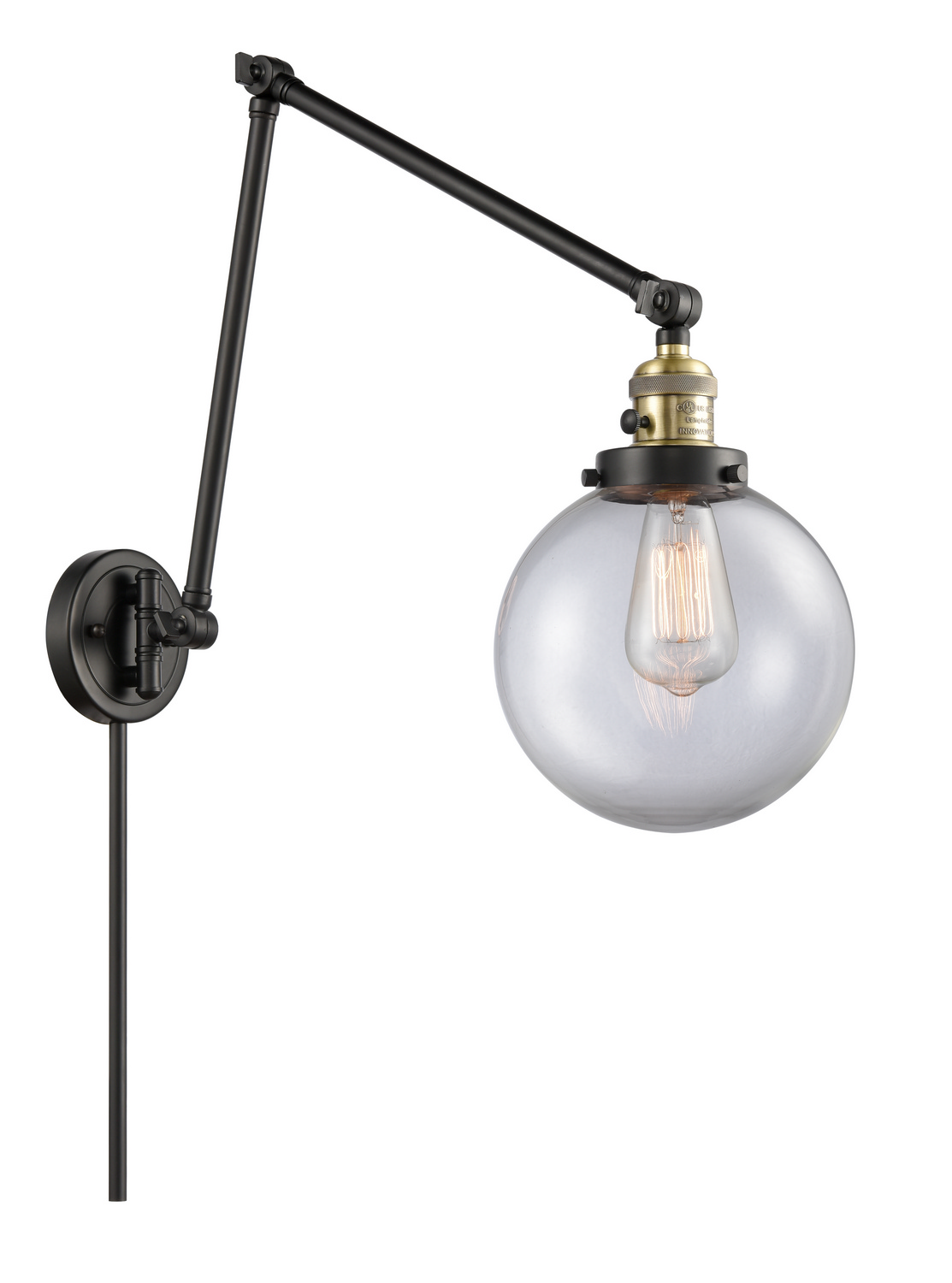 One Light Swing Arm by Innovations - Franklin Restoration Collection, Black Antique Brass Finish - 238-BAB-G202-8