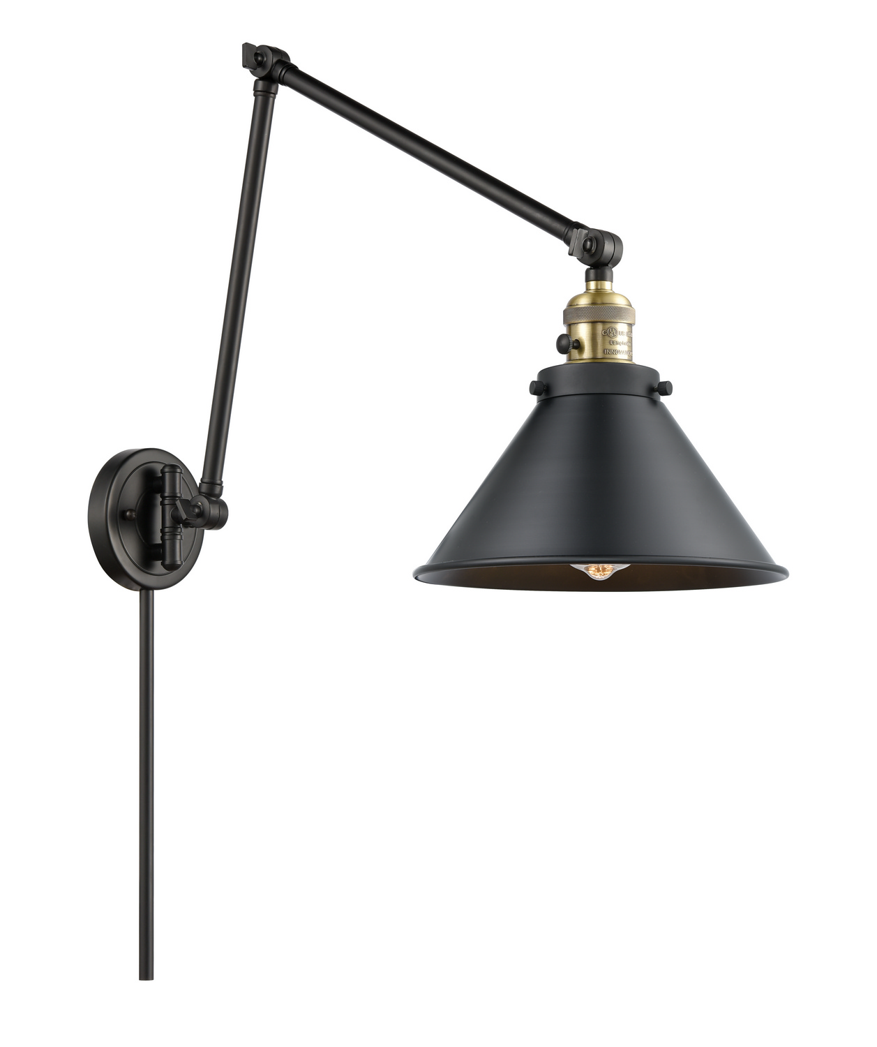 One Light Swing Arm by Innovations - Franklin Restoration Collection, Black Antique Brass Finish - 238-BAB-M10-BK