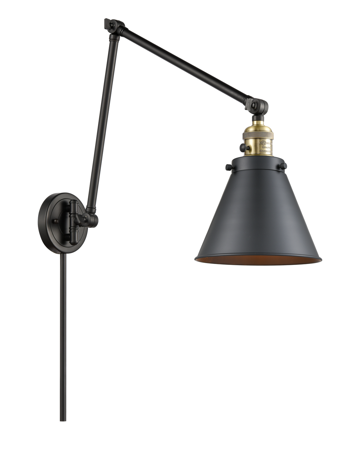 One Light Swing Arm by Innovations - Franklin Restoration Collection, Black Antique Brass Finish - 238-BAB-M13-BK