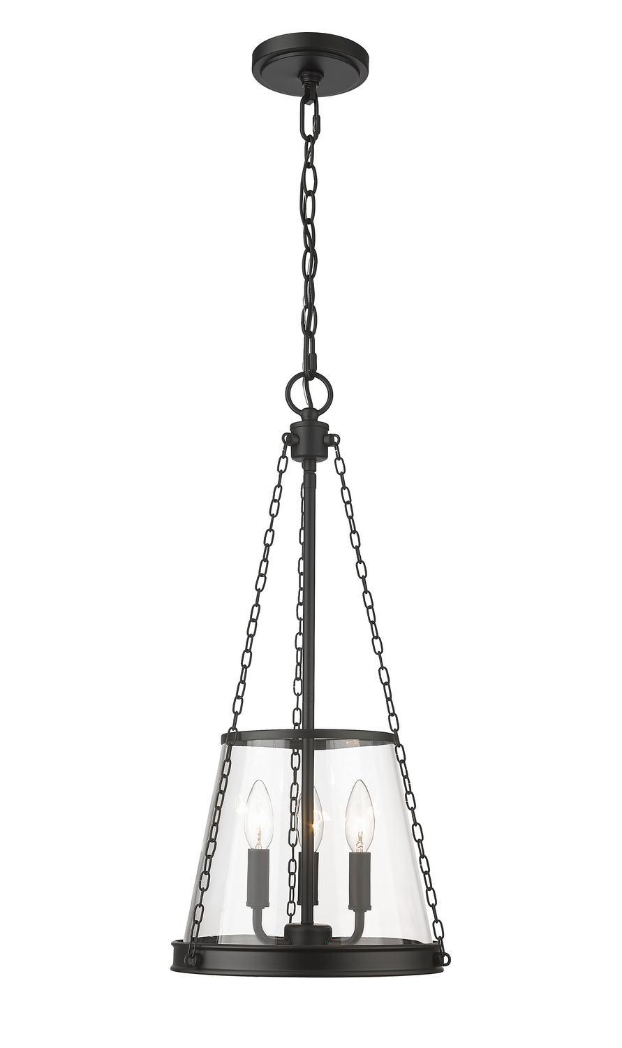 Three Light Pendant by Z-Lite - Prescott Collection, Matte Black Finish - 341P12-MB