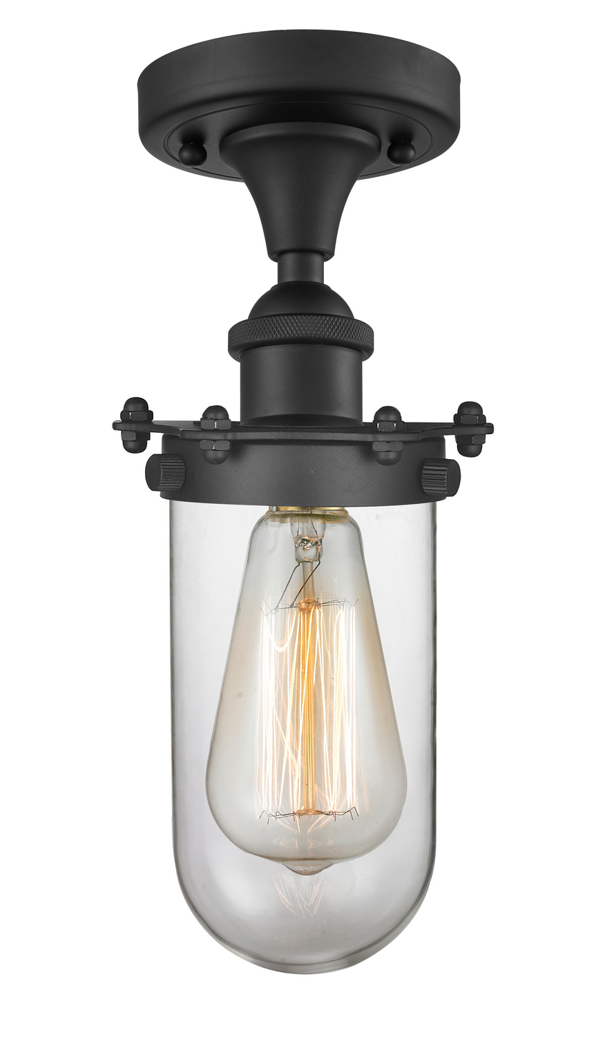 One Light Semi-Flush Mount by Innovations - Austere Collection, Matte Black Finish - 516-1C-BK-CE231-CL