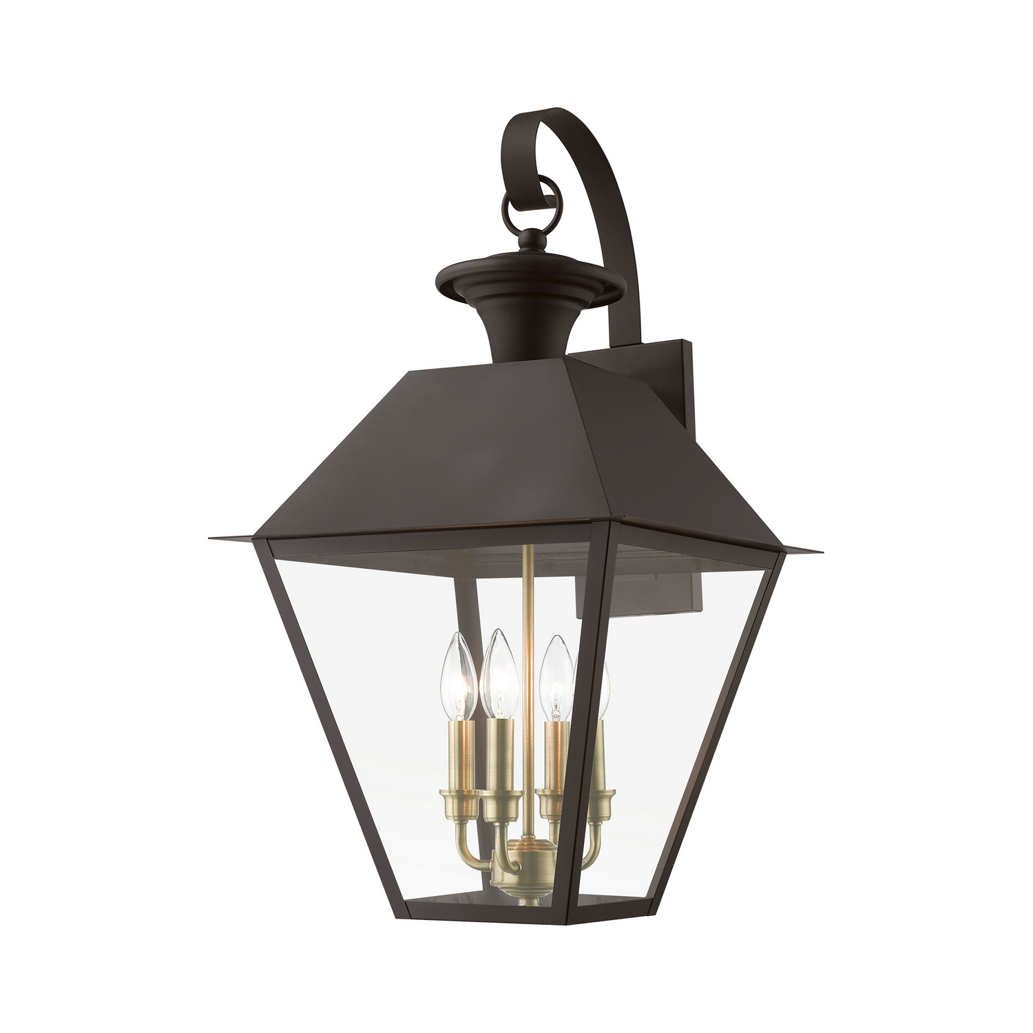 Photos - Floodlight / Street Light Livex Wentworth 4-Light Outdoor Wall Lantern in Bronze w with Antique Brass Finish Cluster 27222-07