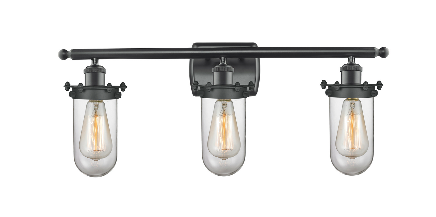 Three Light Bath Vanity by Innovations - Austere Collection, Matte Black Finish - 516-3W-BK-CE231-CL