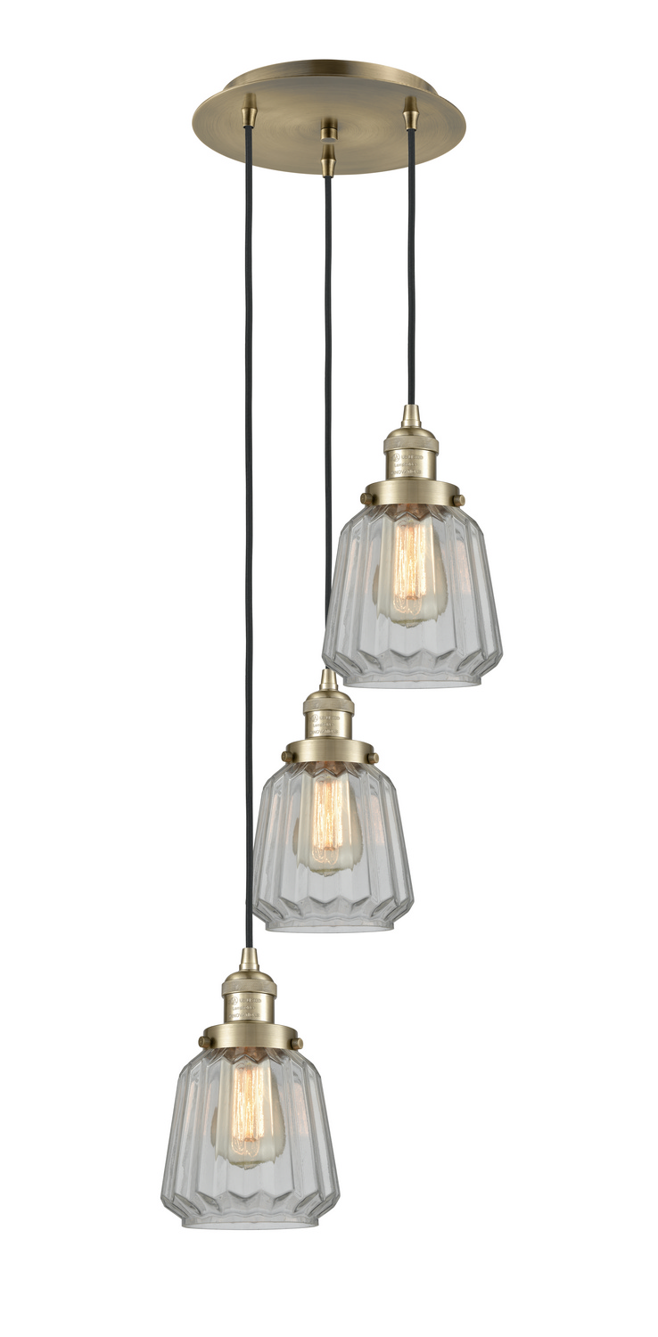 Three Light Pendant by Innovations - Franklin Restoration Collection, Antique Brass Finish - 113F-3P-AB-G142